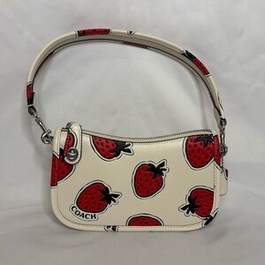 Coach Swinger 20 Strawberry Print + Silver Chain Strap NWOT